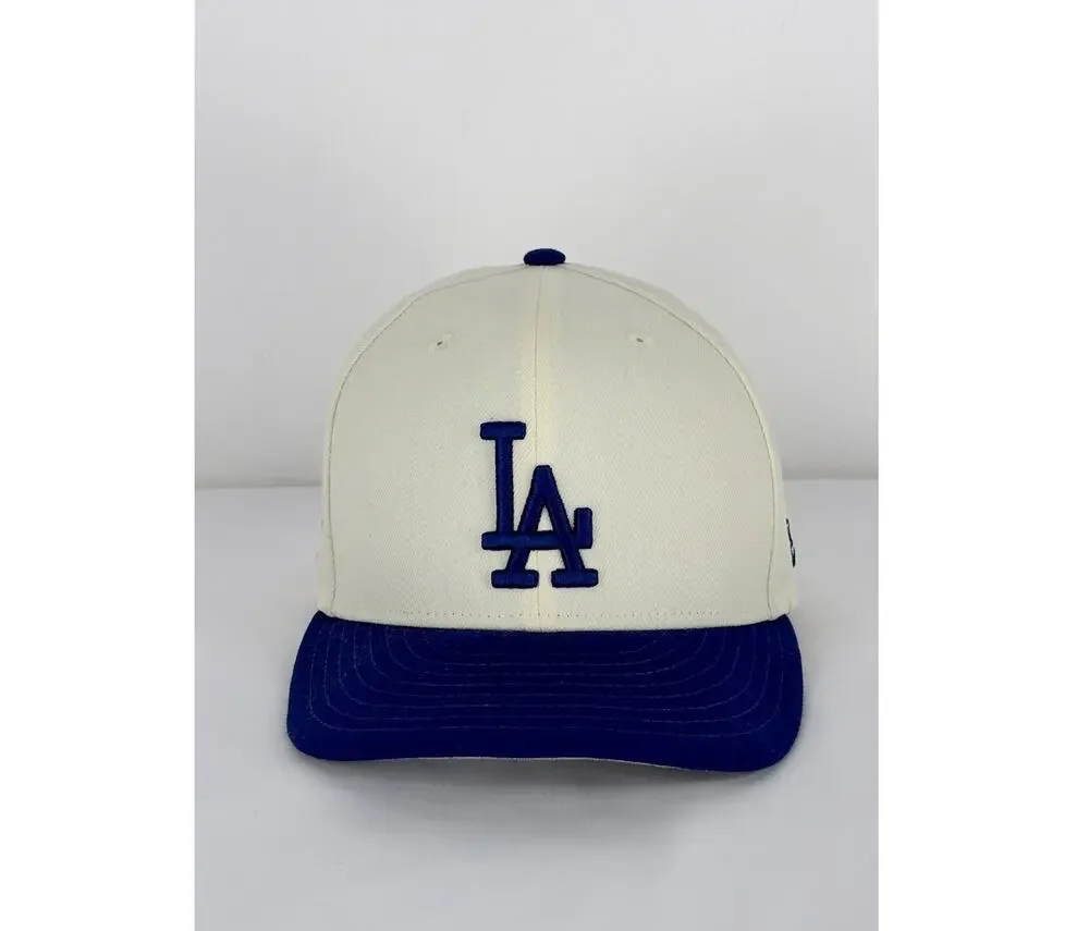 New Era Los Angeles Dodgers Team 59FIFTY Cap Hat Cream Royal Blue Fitted 7 3/8